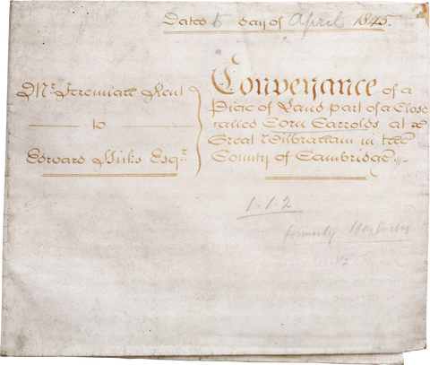 ENGLISH PARCHMENT LEGAL DOCUMENT, INDENTURE, APRIL 5 1845 - Fagan Arms