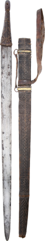 RARE OMANI BROADSWORD KATTARA IN ITS ORIGINAL SCABBARD - Fagan Arms