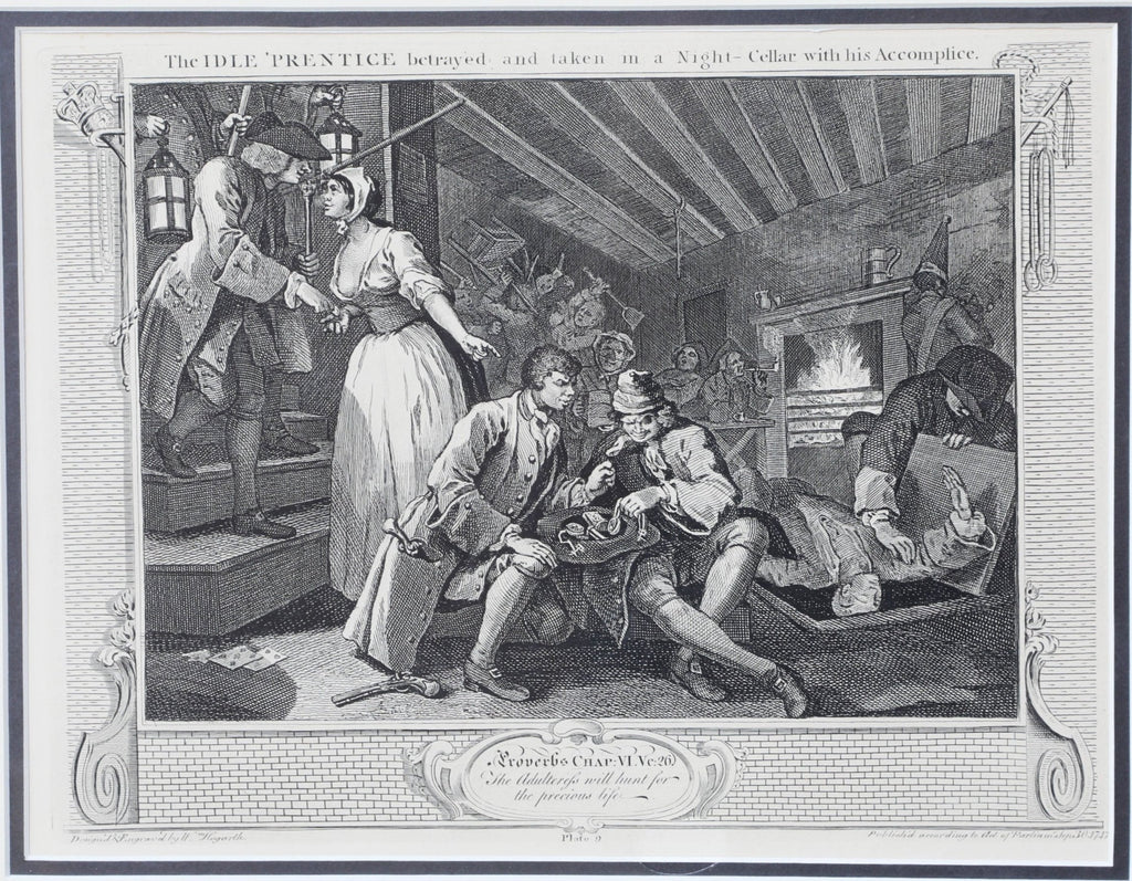 William Hogarth’s "The IDLE’ PRENTICE betrayed and taken in a Night-Cellar with his Accomplice" - The History Gift Store