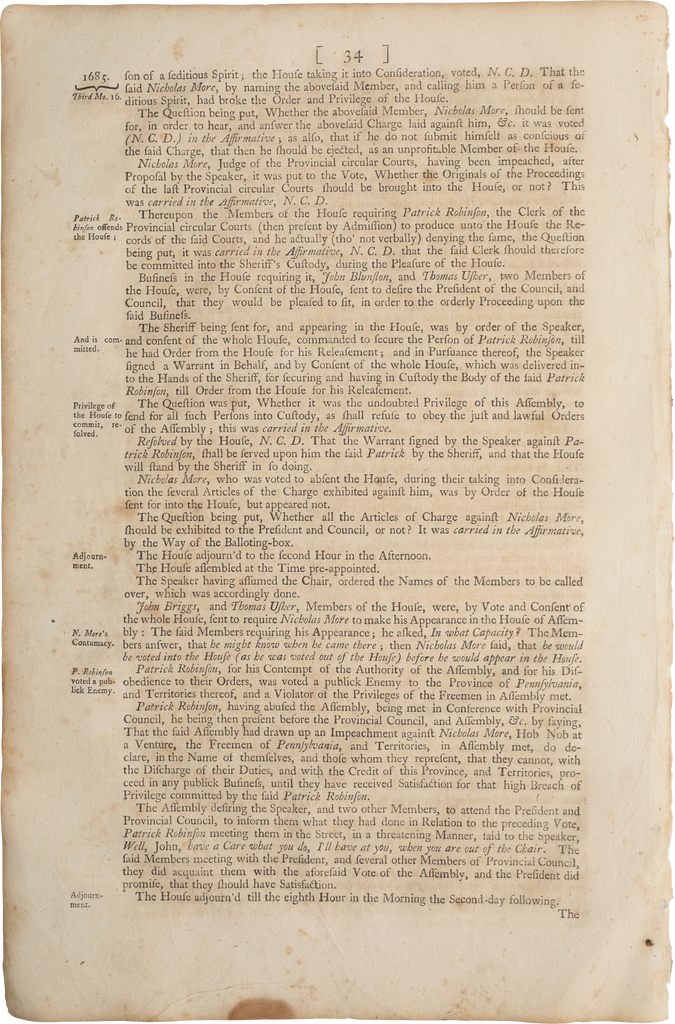 ACTUAL PAGE PRINTED BY BENJAMIN FRANKLIN IN 1752 - Fagan Arms