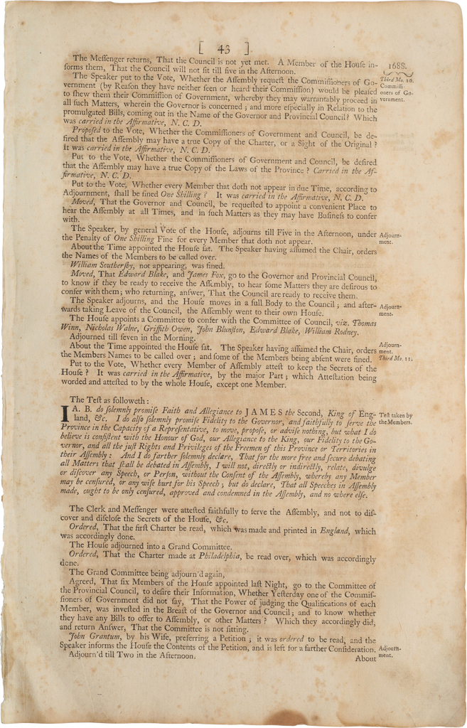 ACTUAL PAGE PRINTED BY BENJAMIN FRANKLIN IN 1752 - Fagan Arms
