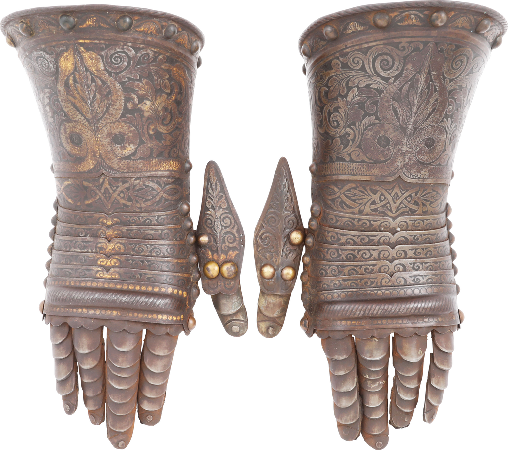 PAIR OF EUROPEAN ETCHED AND GILT GAUNTLETS - Fagan Arms