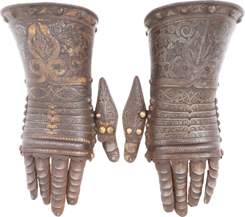 PAIR OF EUROPEAN ETCHED AND GILT GAUNTLETS - Fagan Arms
