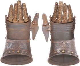 PAIR OF EUROPEAN ETCHED AND GILT GAUNTLETS - Fagan Arms