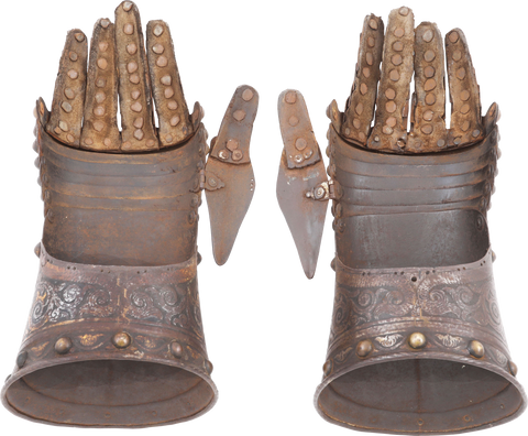 PAIR OF EUROPEAN ETCHED AND GILT GAUNTLETS - Fagan Arms