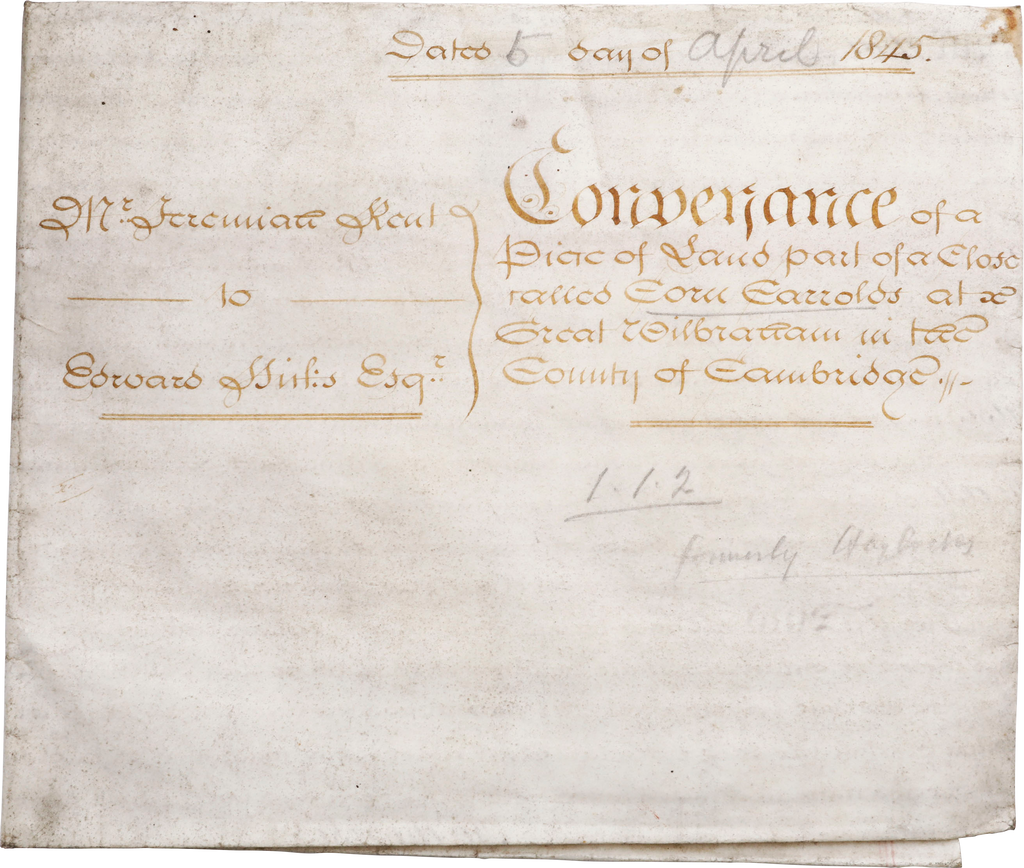 ENGLISH PARCHMENT LEGAL DOCUMENT, INDENTURE, APRIL 5 1845 - Fagan Arms