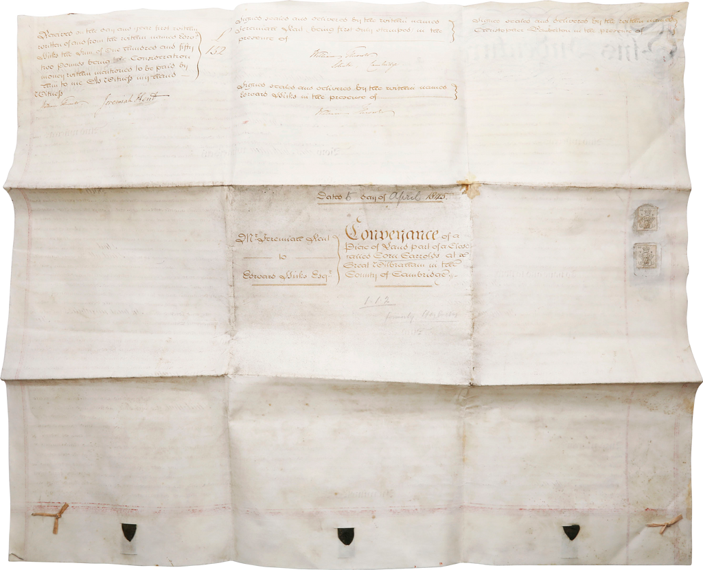ENGLISH PARCHMENT LEGAL DOCUMENT, INDENTURE, APRIL 5 1845 - Fagan Arms
