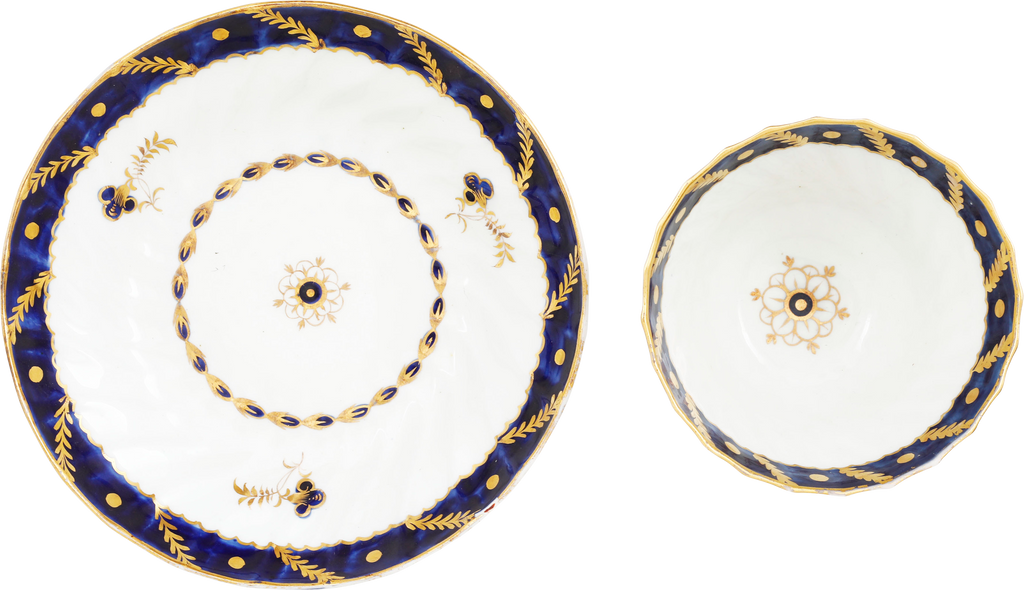 SECOND PERIOD WORCESTER TEA CUP AND SAUCER 1783-88 - Fagan Arms