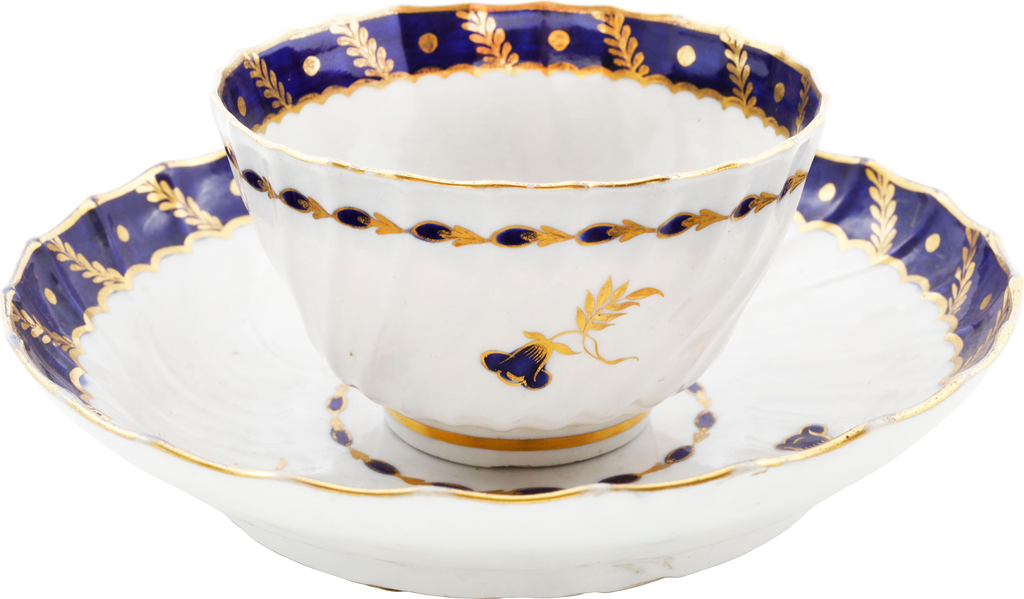 SECOND PERIOD WORCESTER TEA CUP AND SAUCER 1783-88 - Fagan Arms