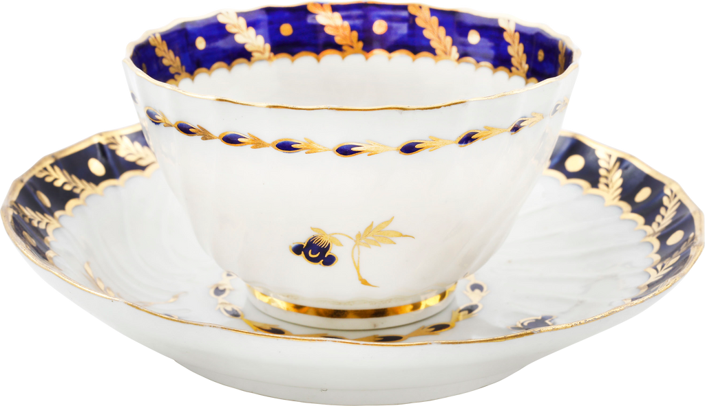 SECOND PERIOD WORCESTER TEA CUP AND SAUCER 1783-88 - Fagan Arms