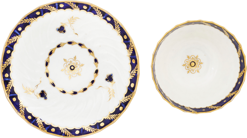 SECOND PERIOD WORCESTER TEA CUP AND SAUCER 1783-88 - Fagan Arms