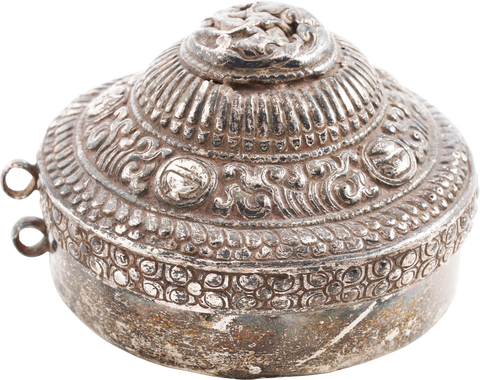FINE TIBETAN SILVER LIME CONTAINER, 18TH-19TH CENTURY - Fagan Arms