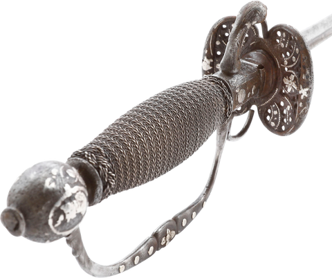 RARE EUROPEAN SILVER-ENCRUSTED TRANSITIONAL RAPIER FOR A BOY, C.1680-1700 - Fagan Arms