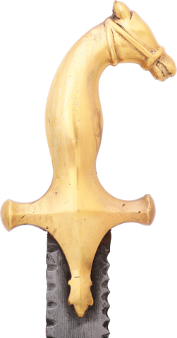 INDOPERSIAN HORSE HEAD SHAMSHIR WITH FLAMBERGE BLADE, 18th-19th CENTURY - Fagan Arms