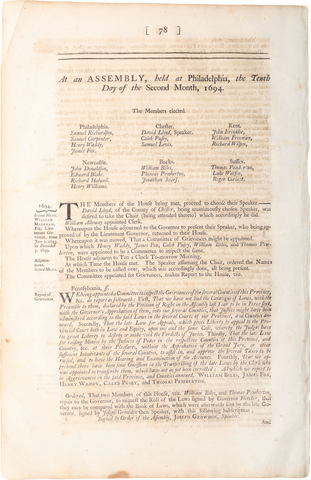 ACTUAL PAGE PRINTED BY BENJAMIN FRANKLIN IN 1752 - Fagan Arms
