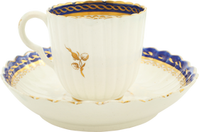 RARE SCOTTISH MOTIF ENGLISH CAUGHLEY COFFEE CUP AND SAUCER, C.1770 - The History Gift Store