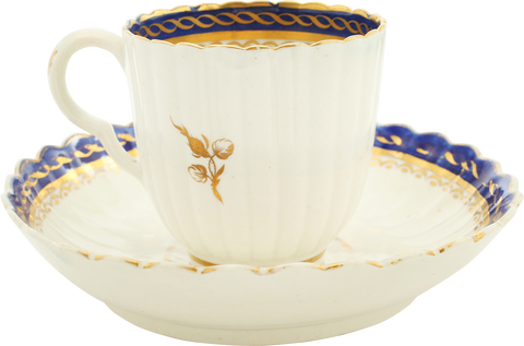 RARE SCOTTISH MOTIF ENGLISH CAUGHLEY COFFEE CUP AND SAUCER, C.1770 - The History Gift Store