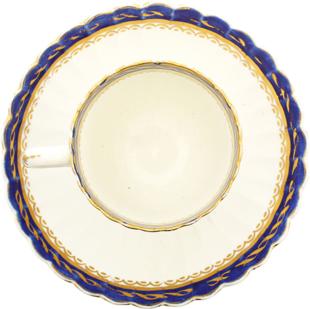 RARE SCOTTISH MOTIF ENGLISH CAUGHLEY COFFEE CUP AND SAUCER, C.1770 - The History Gift Store