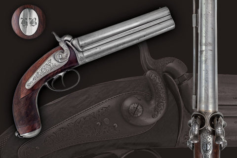 A FINE FRENCH OVER AND UNDER PERCUSSION PISTOL BY F.P. CARON PARIS 1852-74 GUNMAKER TO NAPOLEON III - Fagan Arms