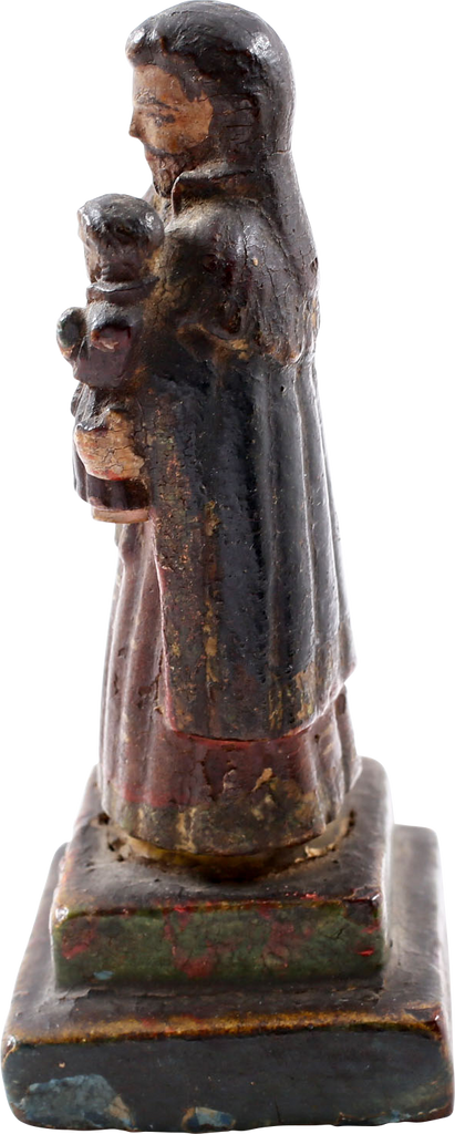 SPANISH COLONIAL POLYCHROMED WOOD FIGURE OF ST. JOSEPH AND