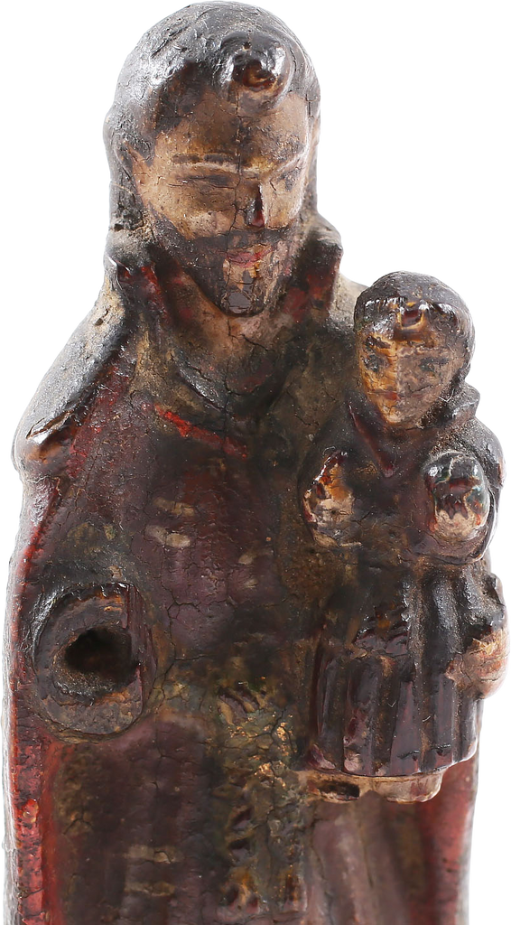 Spanish Colonial Polychromed Wood Figure of St. Joseph and the Baby Jesus - The History Gift Store