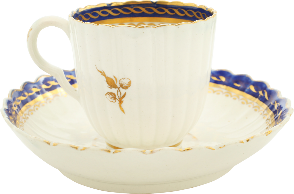 RARE SCOTTISH MOTIF ENGLISH CAUGHLEY COFFEE CUP AND SAUCER, C.1770 - The History Gift Store