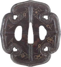 Large Aoi Shaped Kaga School Iron Tsuba - The History Gift Store