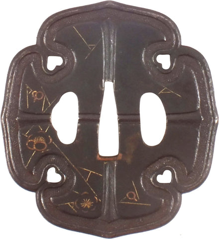 Large Aoi Shaped Kaga School Iron Tsuba - The History Gift Store