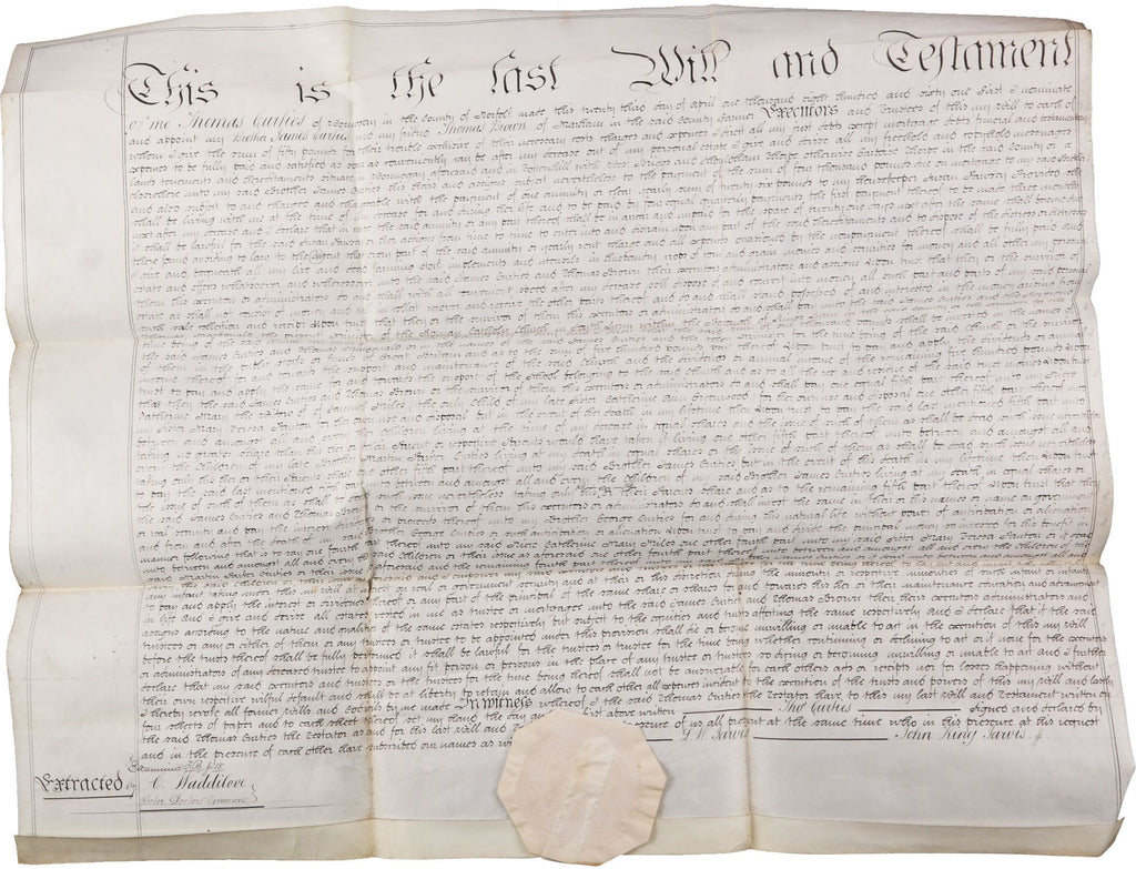 LAST WILL AND TESTAMENT OF THOMAS CURTIES - The History Gift Store