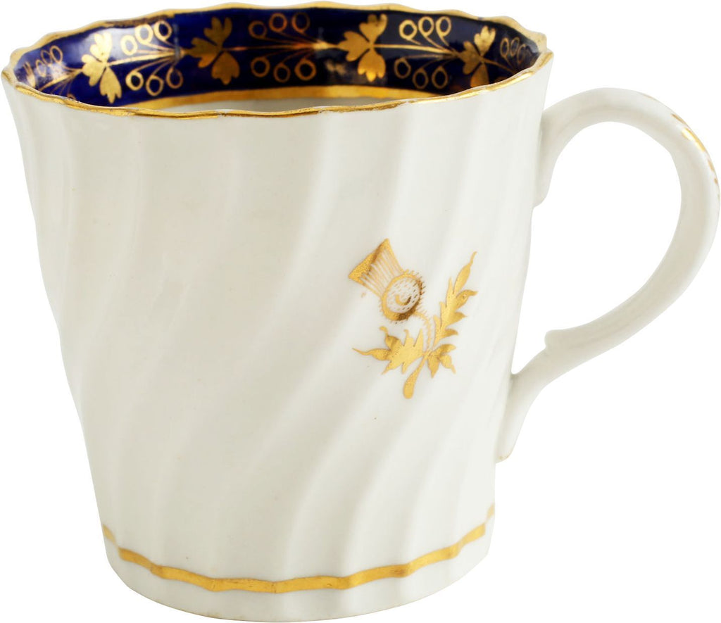 RARE SCOTTISH MOTIF FIRST PERIOD WORCESTER COFFEE CUP AND SAUCER, C.1770 - The History Gift Store