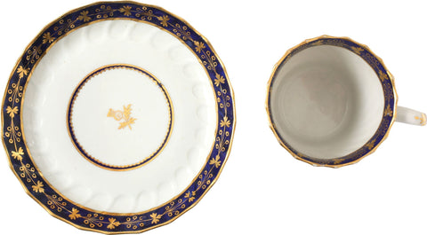 RARE SCOTTISH MOTIF FIRST PERIOD WORCESTER COFFEE CUP AND SAUCER, C.1770 - The History Gift Store